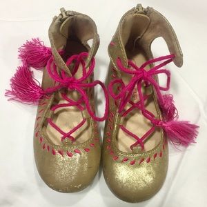 Gold Lace up Ballet Flats!